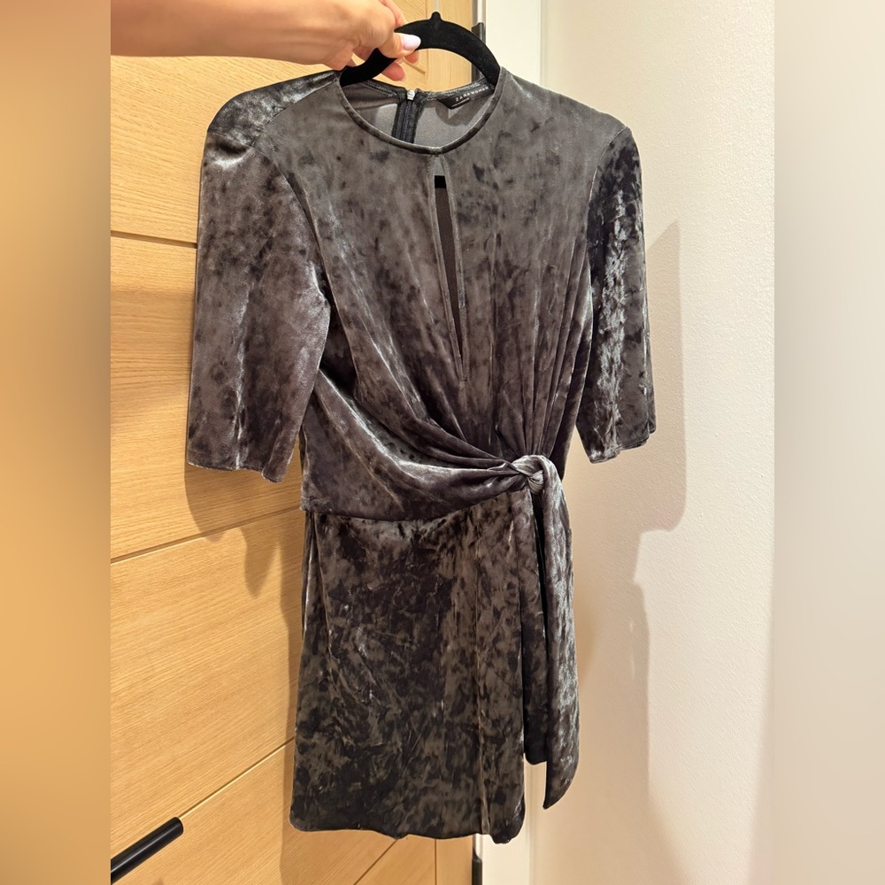 Elegant Gray/Green Velvet Dress